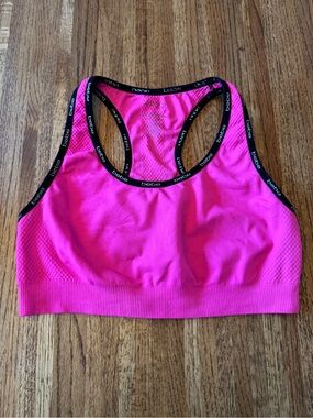 bebe Hot Pink Seamless Racerback Sports Bra Logo Trim - Large